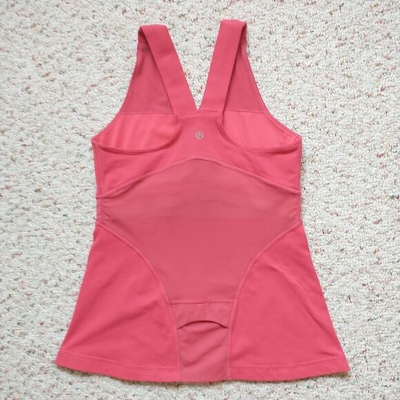 LULULEMON Athletic Deep V Tank 8 Red Mesh Pocket Faux Wrap Yoga - Picture 4 of 9
